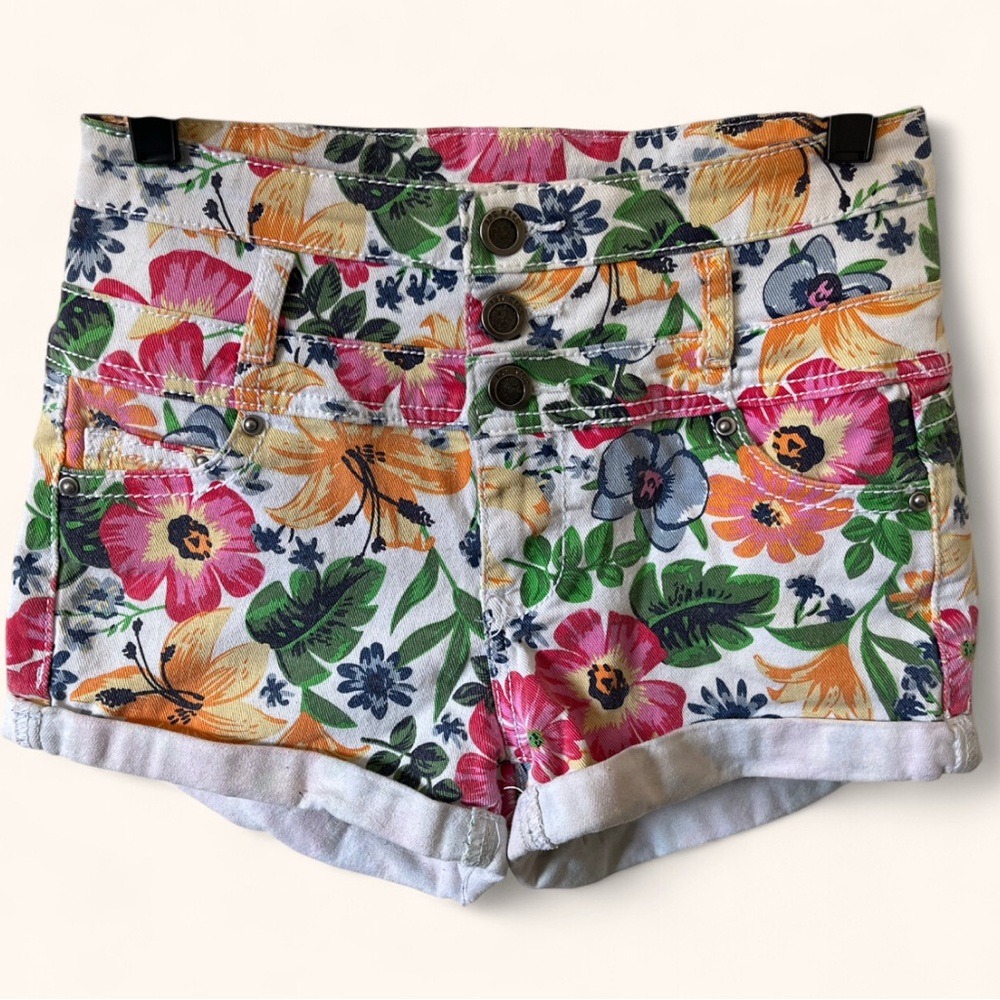 Juniors Size 5 RARE 1st Kiss Floral Denim Shorts Vintage Y2K Bohemian Coquette